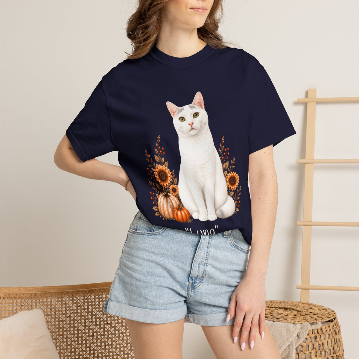 Personalized White Cat Sunflower Comfort Colors® T-Shirt