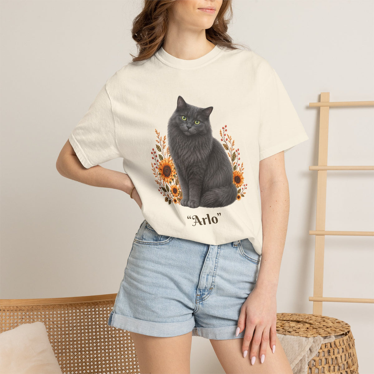 Personalized Blue Cat Sunflower Comfort Colors® T-Shirt
