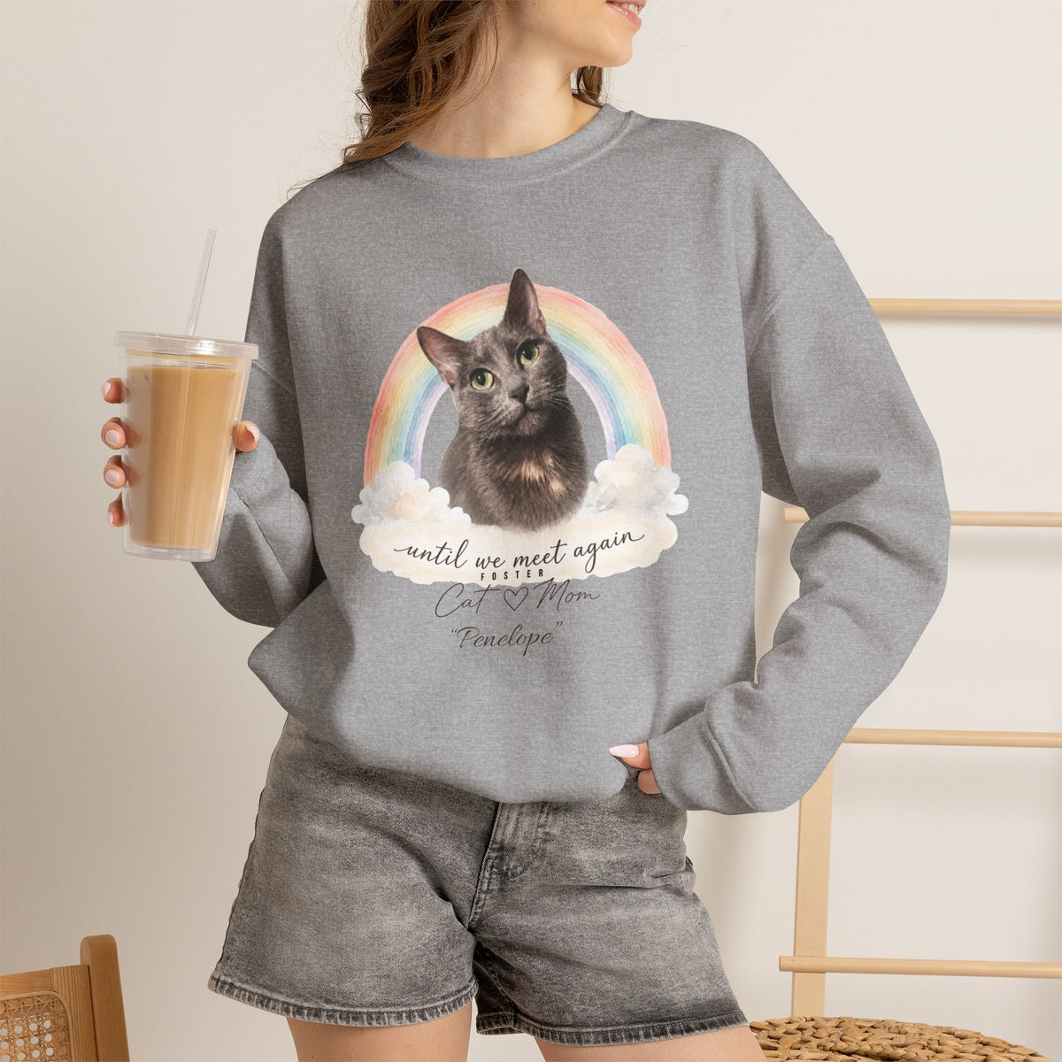 Personalized Rainbow Memorial Foster Cat Mom Gildan® Sweatshirt