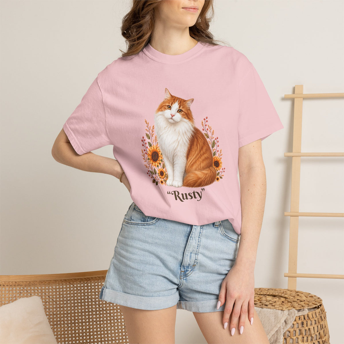 Personalized Orange Cat Sunflower Comfort Colors® T-Shirt