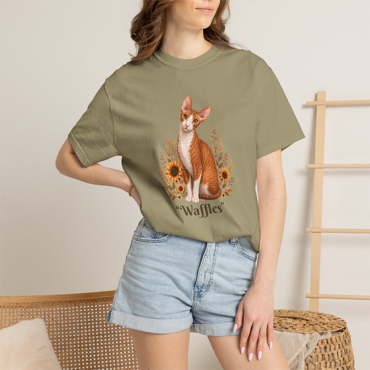 Personalized Cornish Rex Cat Sunflower Comfort Colors® T-Shirt