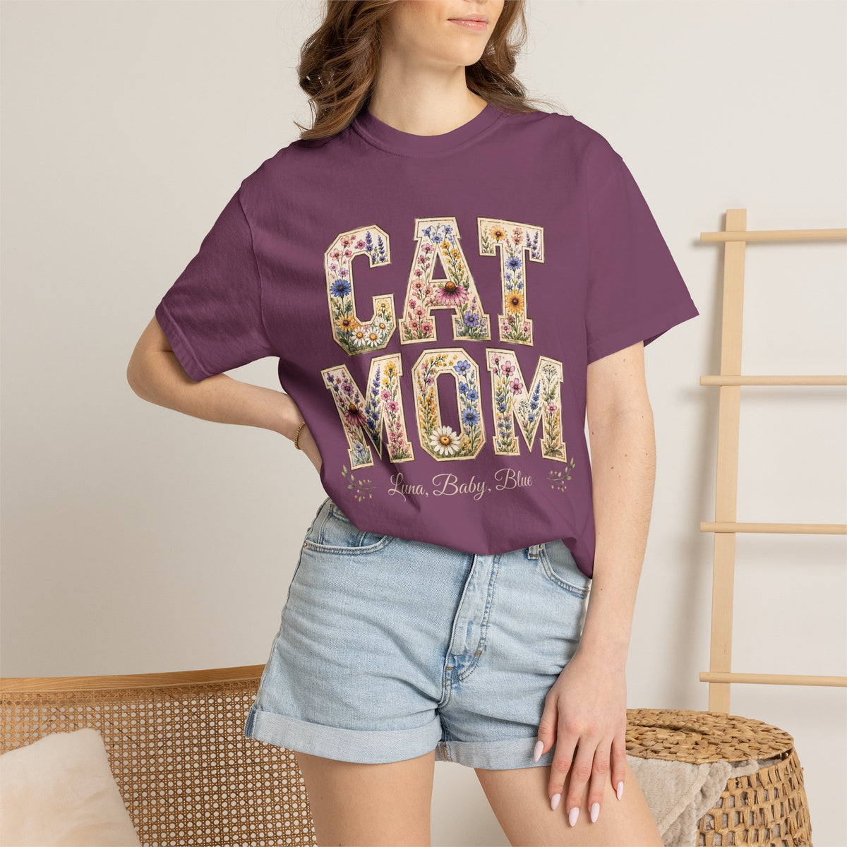 Personalized Collegiate Cat Mom Comfort Colors® T-Shirt