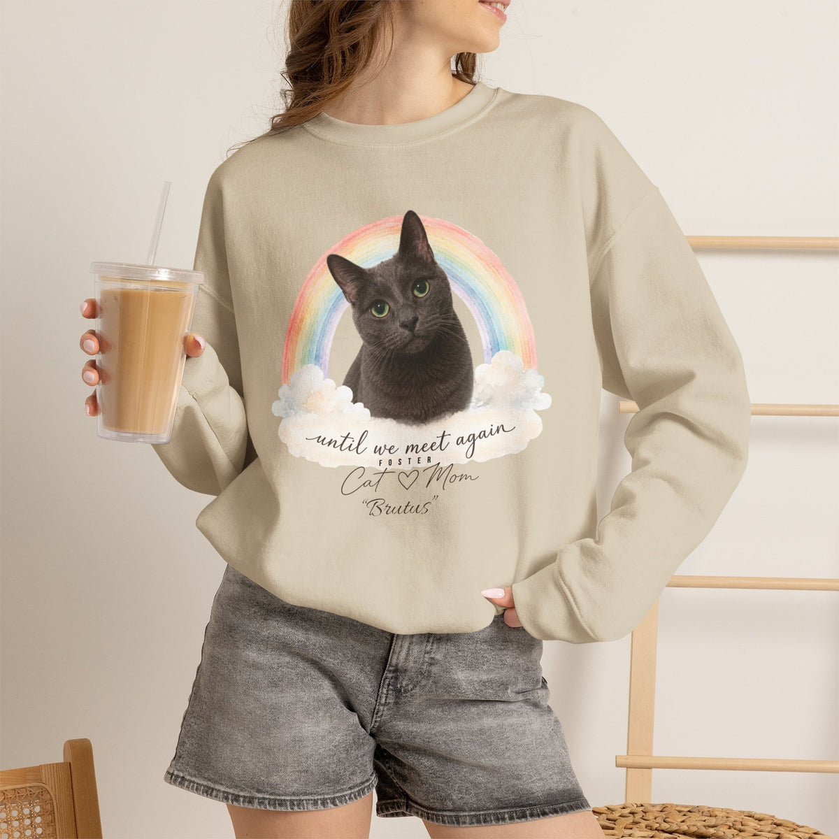 Personalized Rainbow Memorial Foster Cat Mom Gildan® Sweatshirt