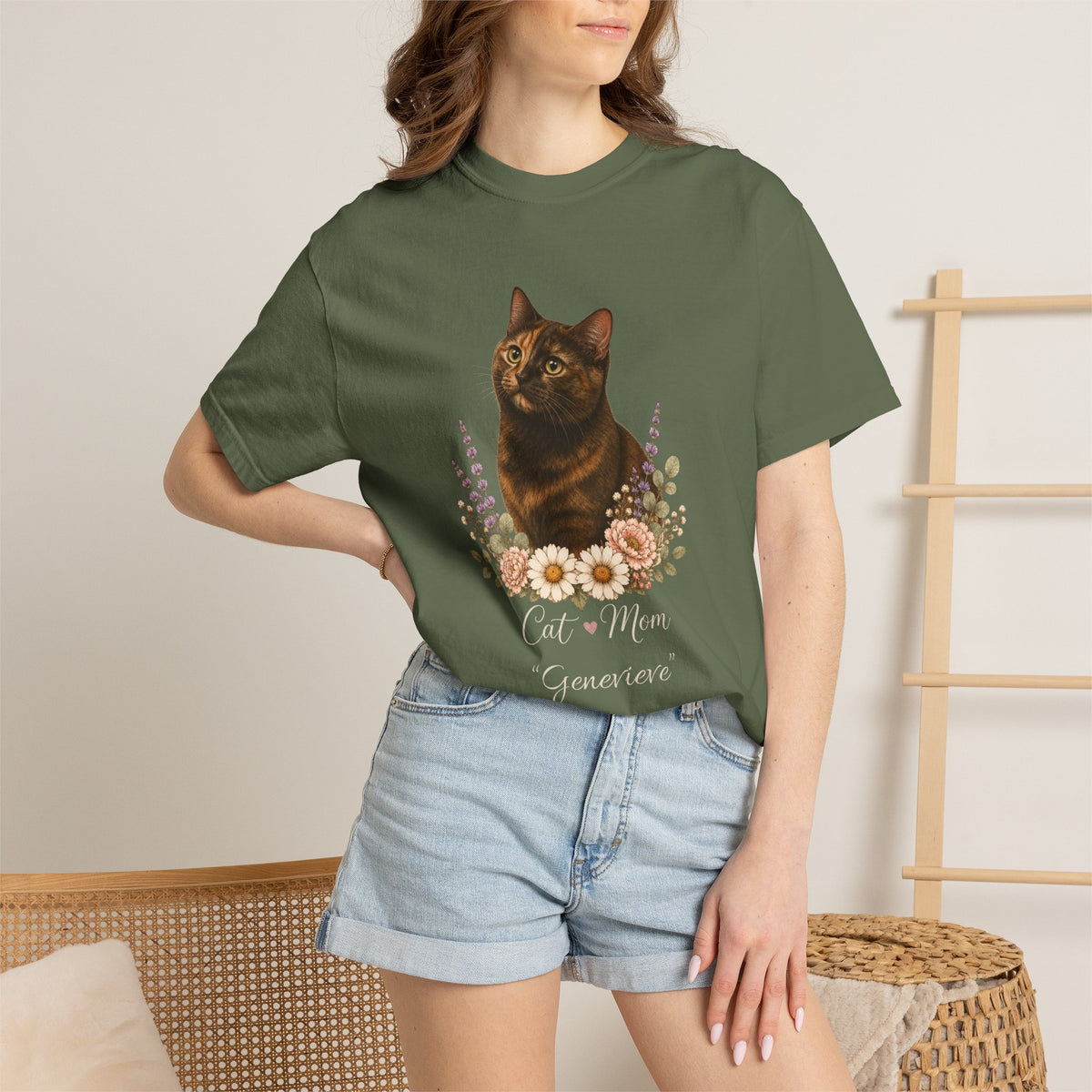 Personalized Tortoiseshell Cat Mom Comfort Colors® T-Shirt