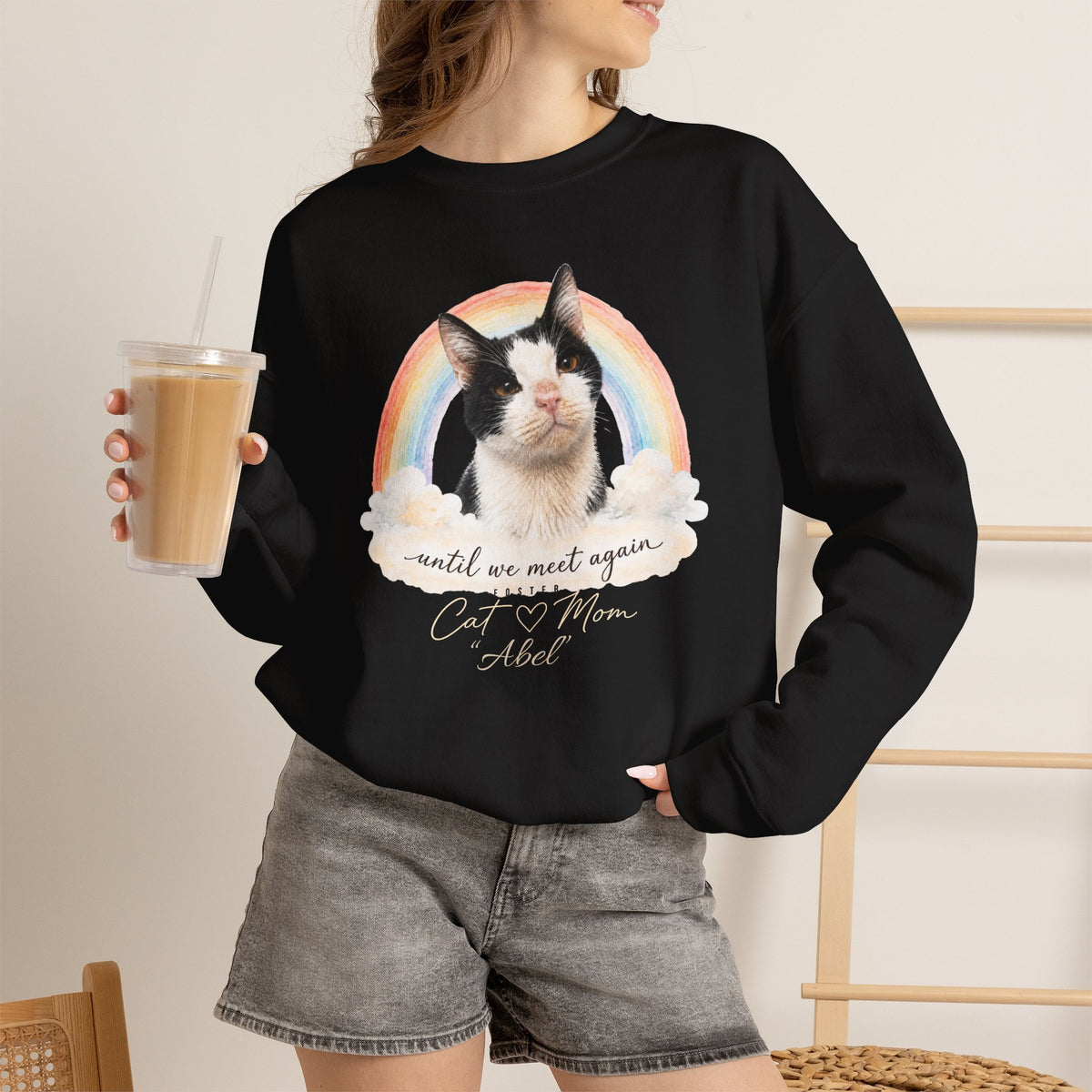 Personalized Rainbow Memorial Foster Cat Mom Gildan® Sweatshirt