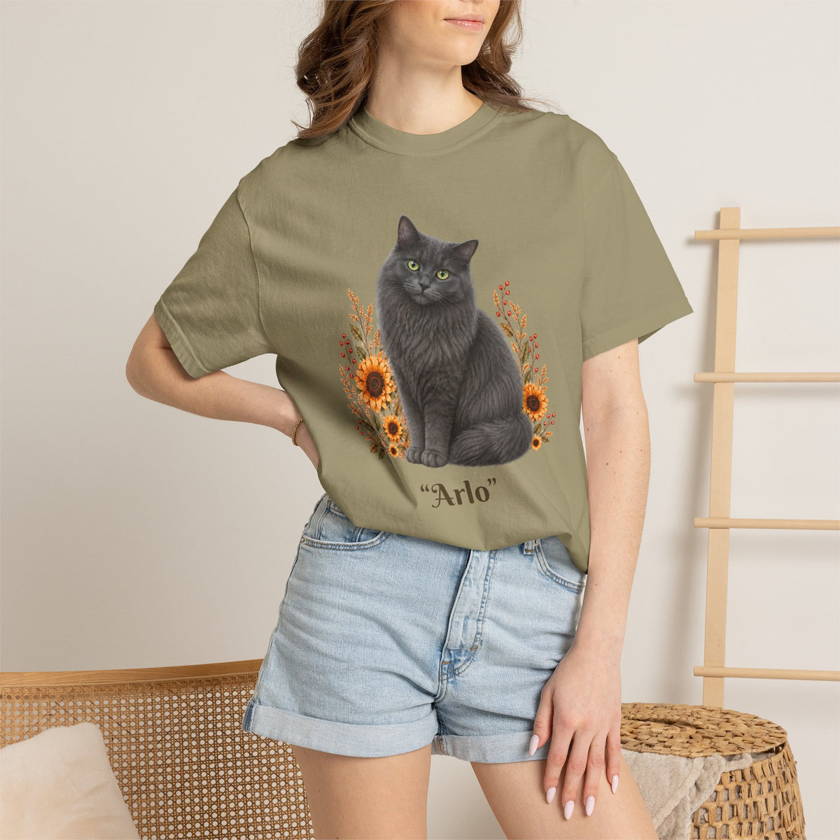 Personalized Blue Cat Sunflower Comfort Colors® T-Shirt