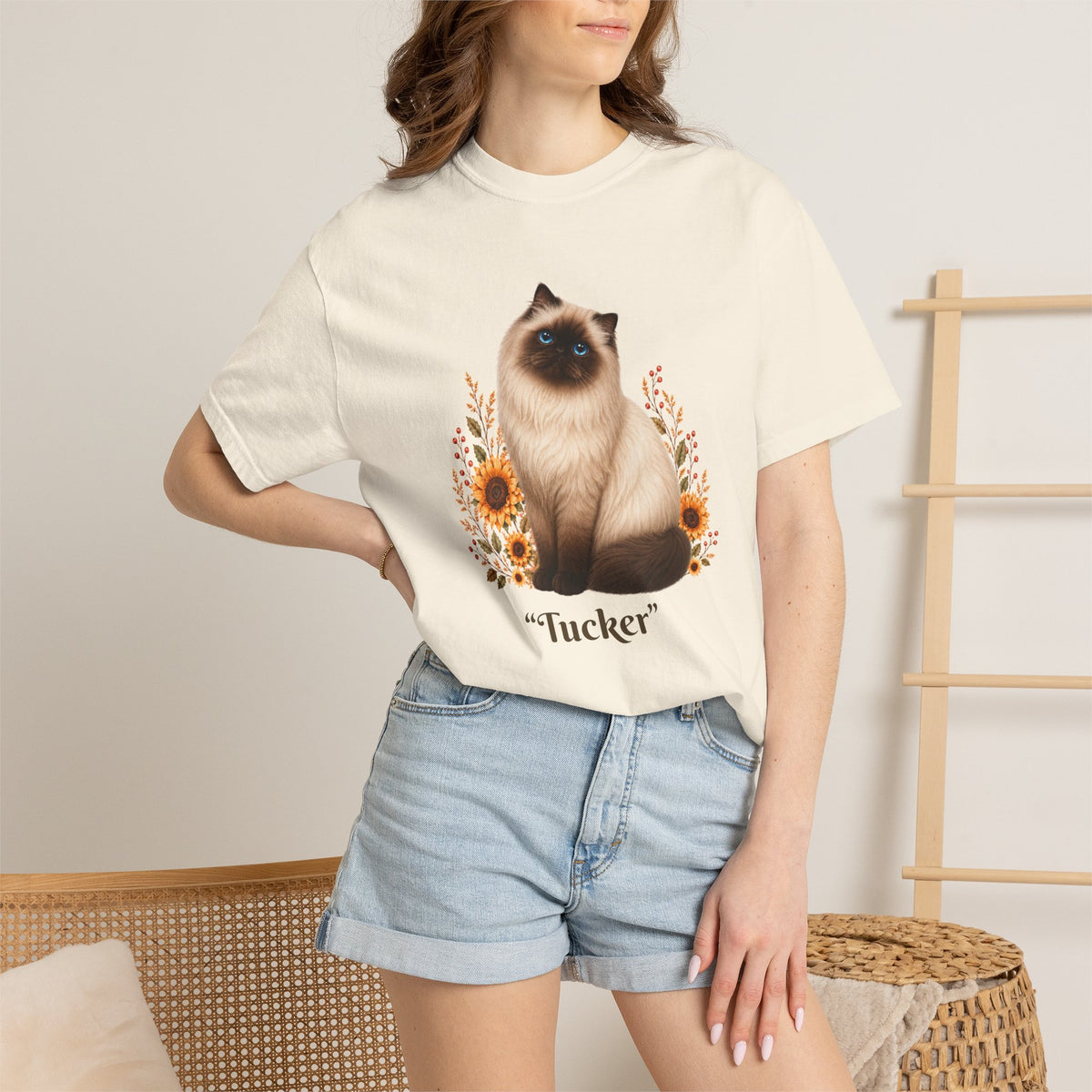 Personalized Himalayan Cat Sunflower Comfort Colors® T-Shirt