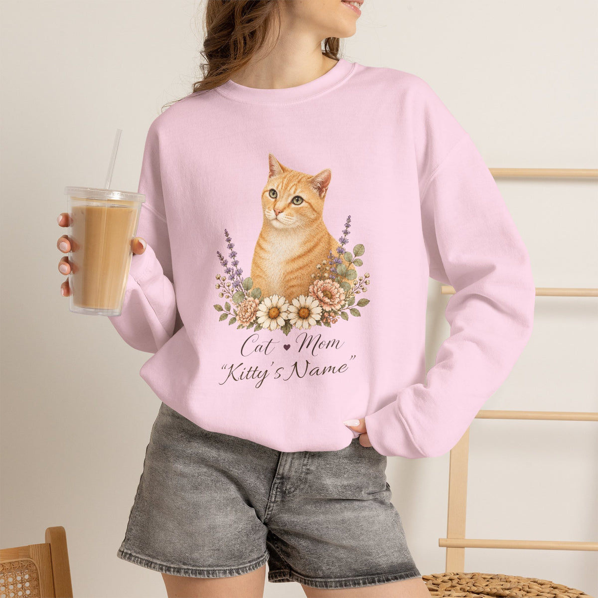 Personalized Orange Tabby Cat Mom Gildan® Sweatshirt