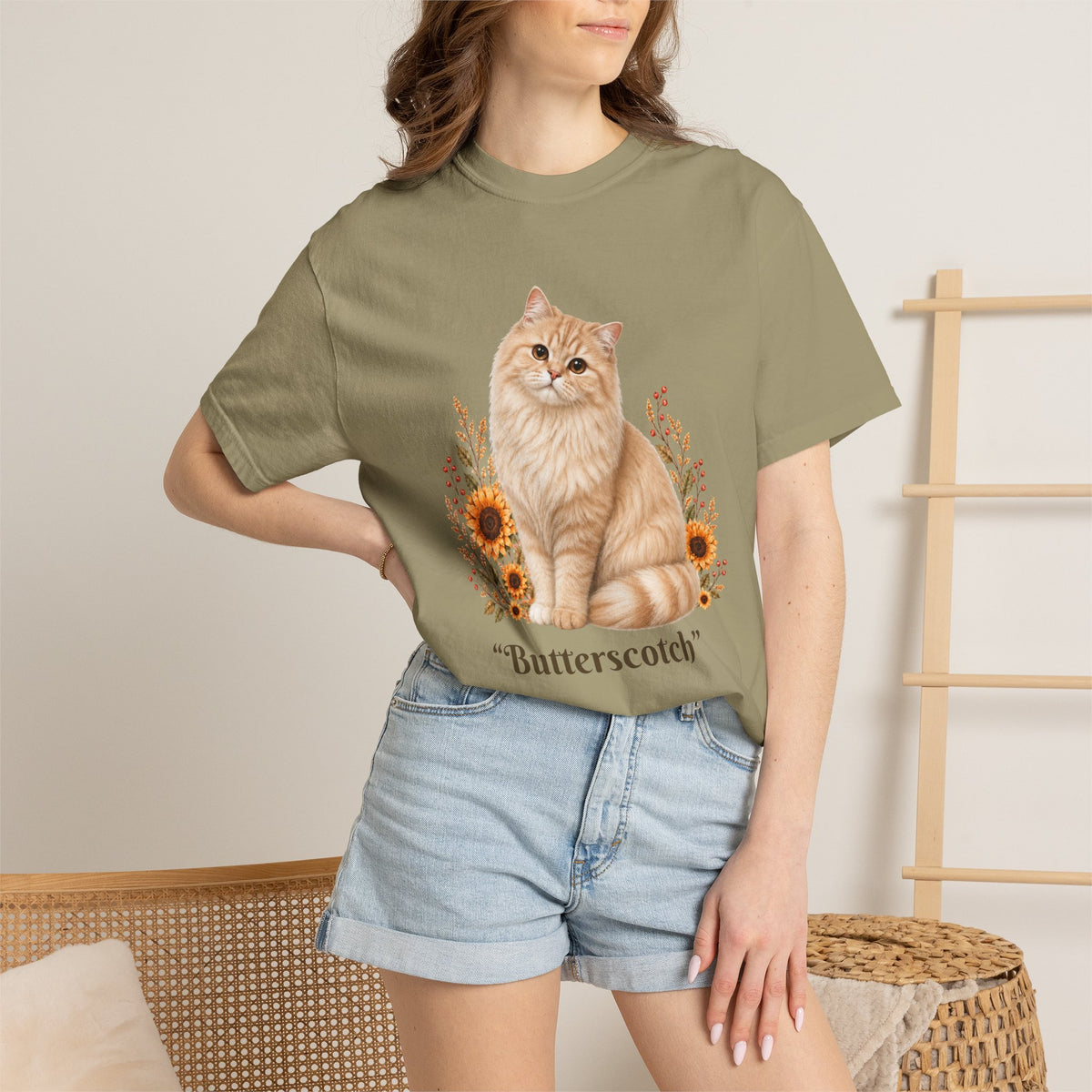 Personalized Cream Tabby Cat  Sunflower Comfort Colors® T-Shirt