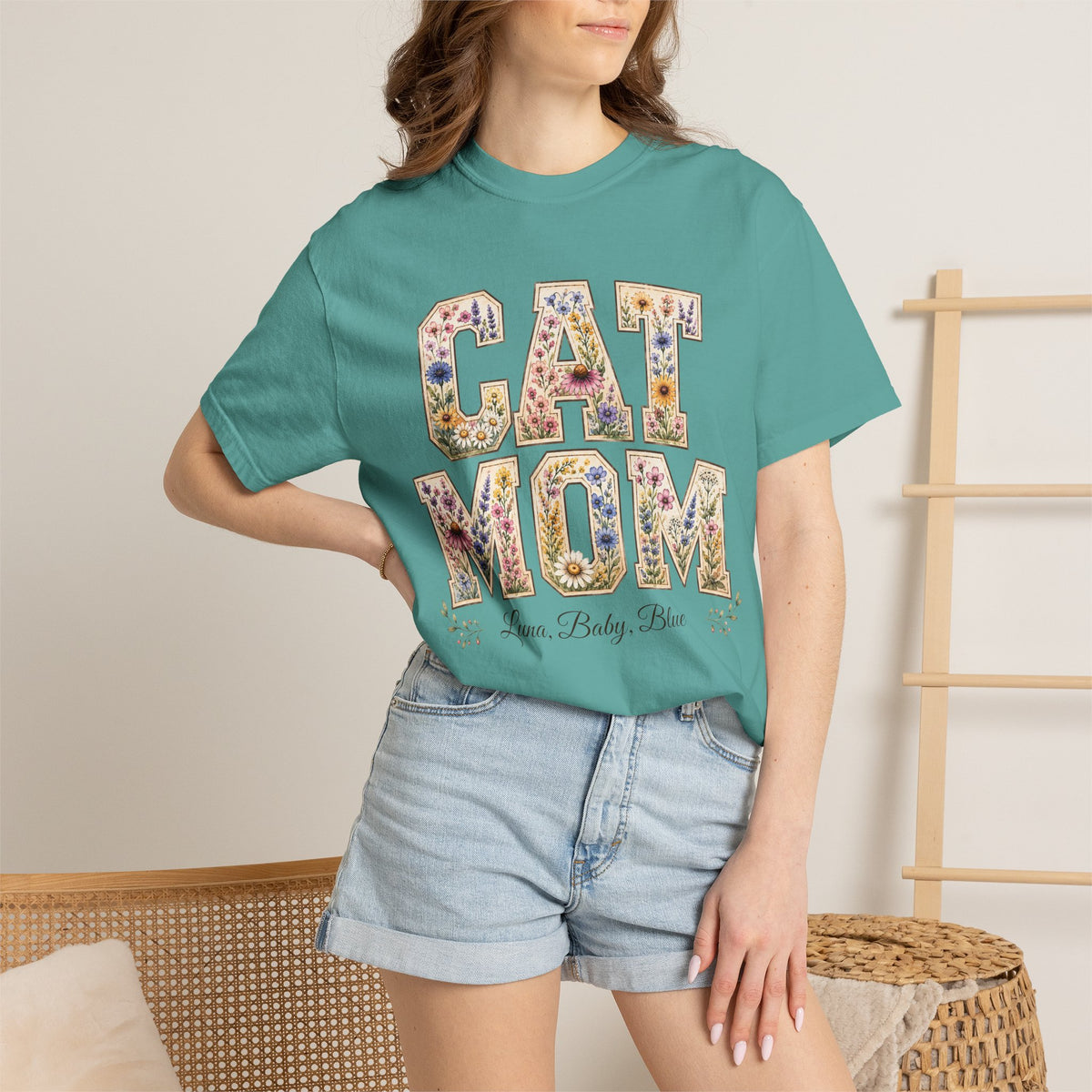 Personalized Collegiate Cat Mom Comfort Colors® T-Shirt