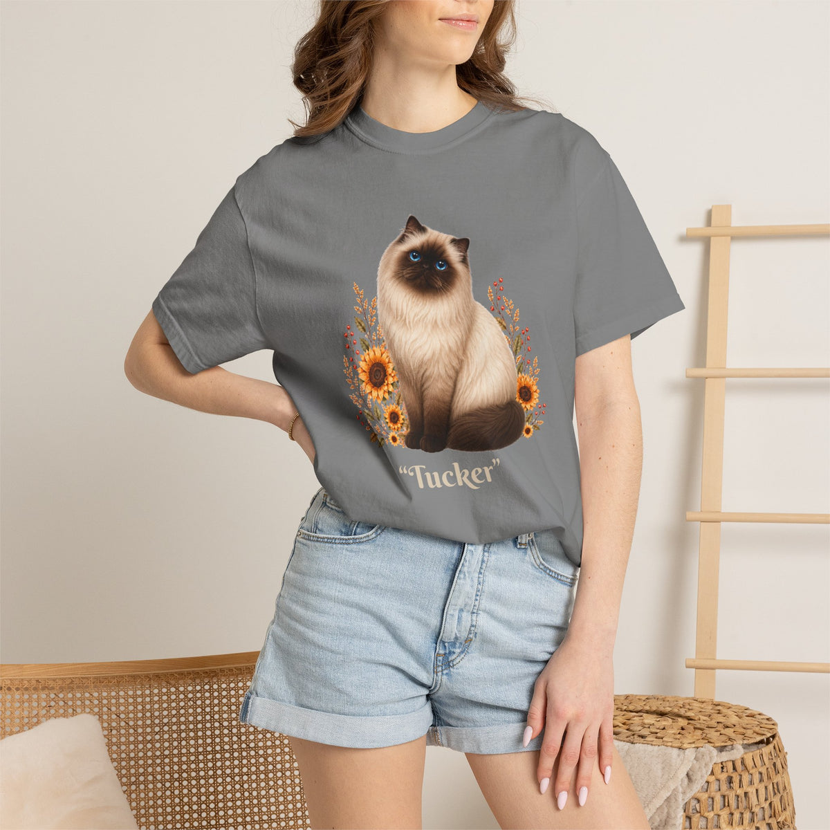 Personalized Himalayan Cat Sunflower Comfort Colors® T-Shirt