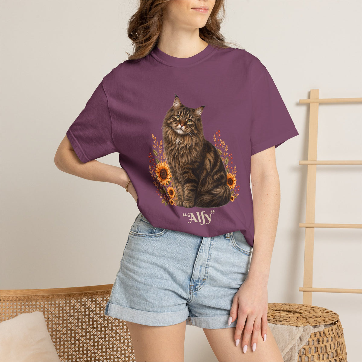 Personalized Maine Coon Cat Sunflower Comfort Colors® T-Shirt