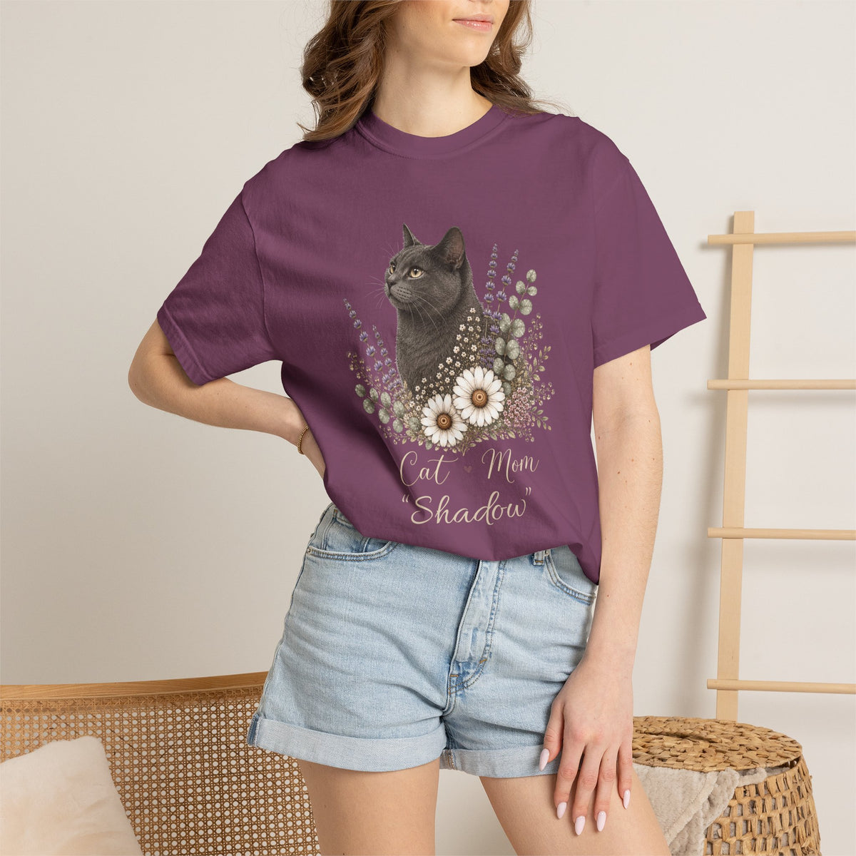Personalized Gray Cat Mom Comfort Colors® T-Shirt