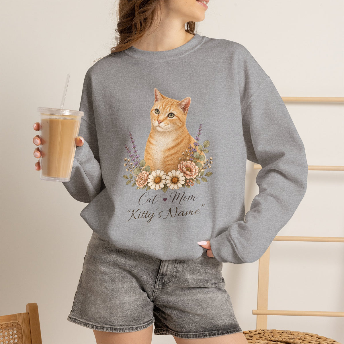 Personalized Orange Tabby Cat Mom Gildan® Sweatshirt