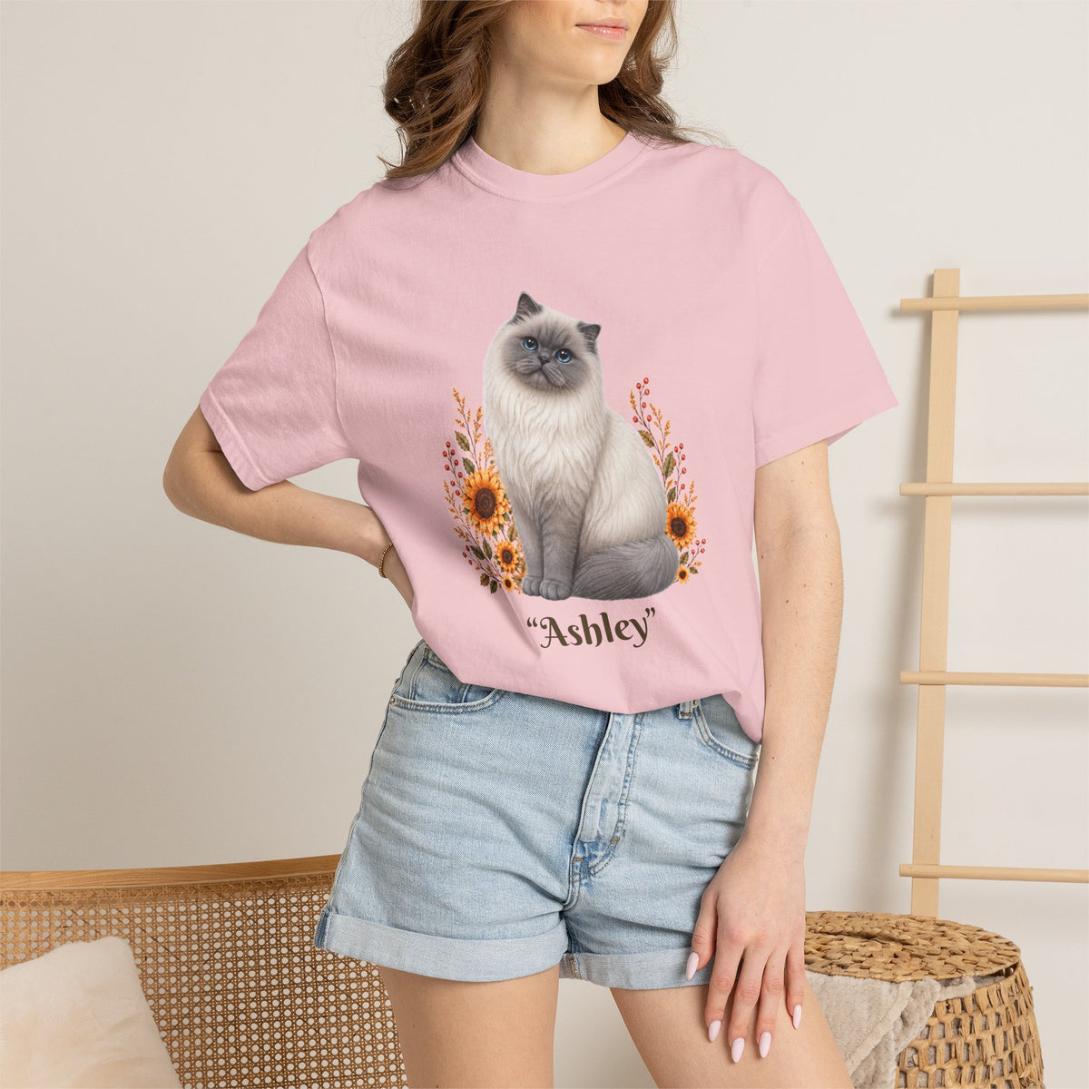 Personalized Blue Point Himalayen Cat Sunflower Comfort Colors® T-Shirt