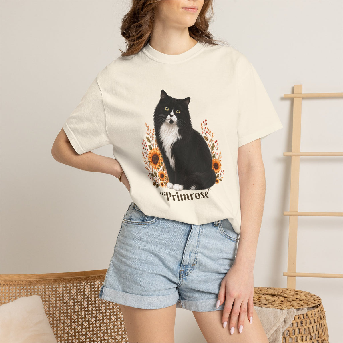 Personalized Tuxedo Cat Sunflower Comfort Colors® T-Shirt