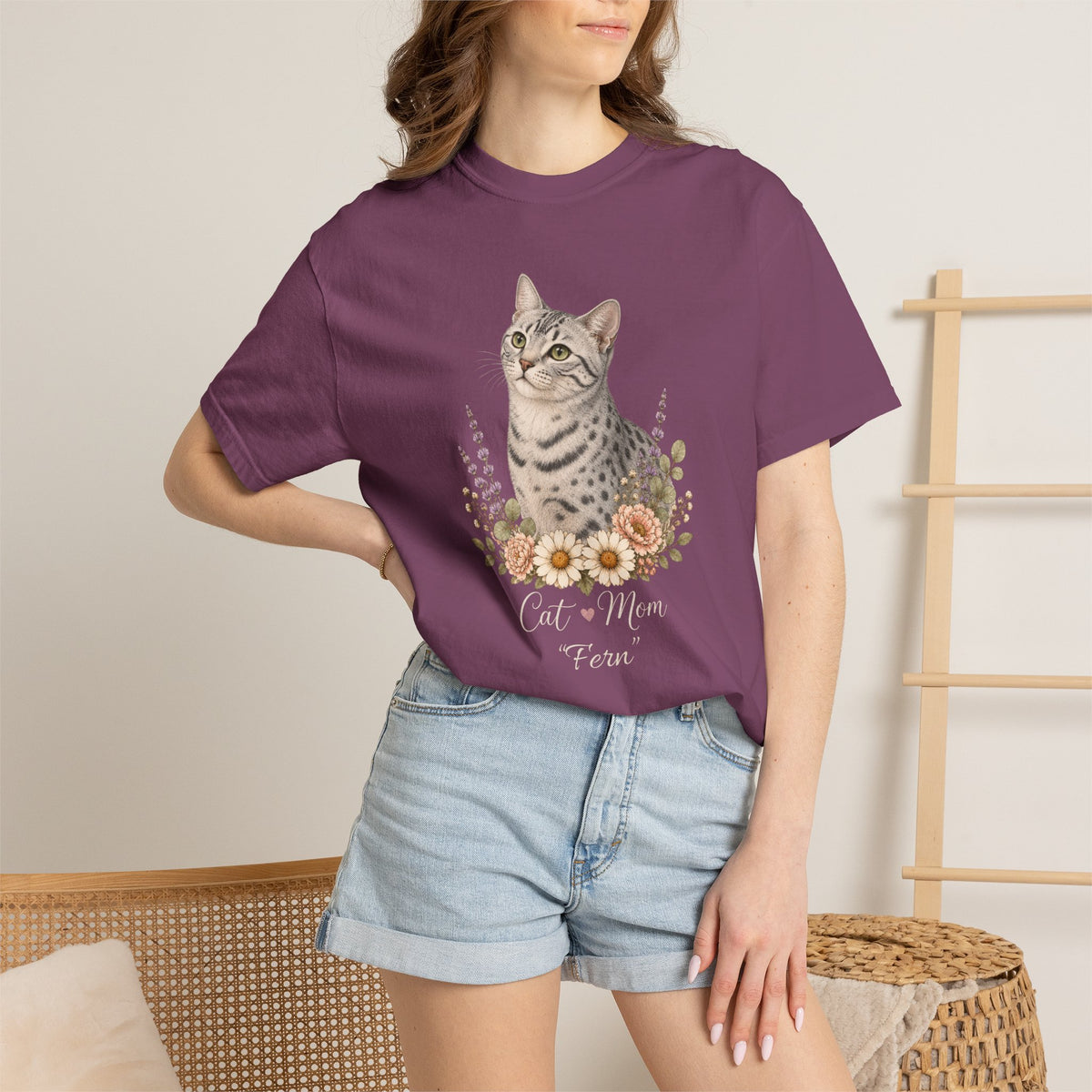 Personalized Silver Egyptian Mai Cat Mom Comfort Colors® T-Shirt