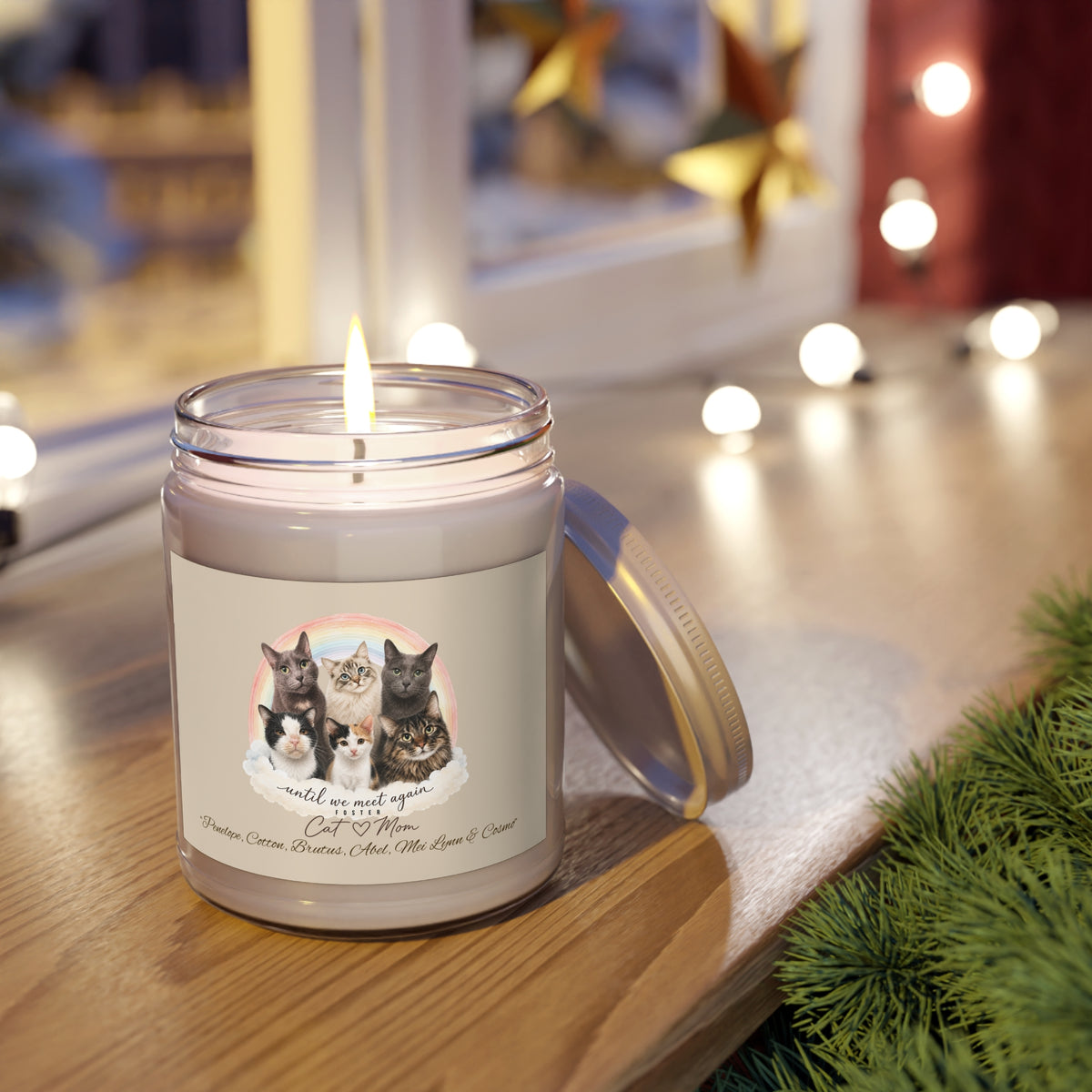 Personalized Rainbow Memorial Cat Mom Scented Soy Candle