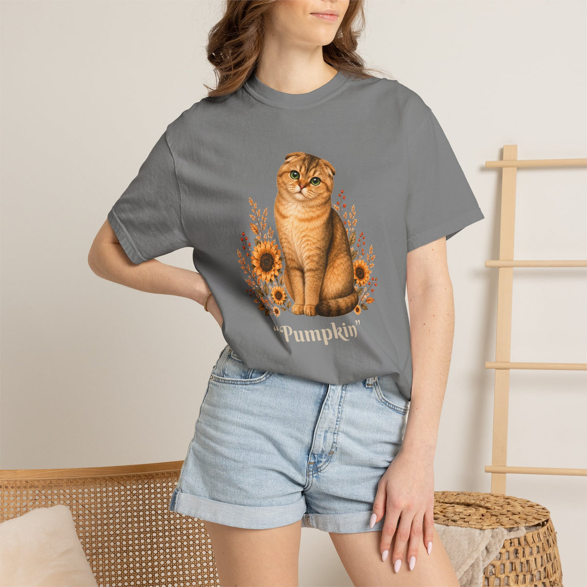 Personalized Scottish Fold Cat Sunflower Comfort Colors® T-Shirt