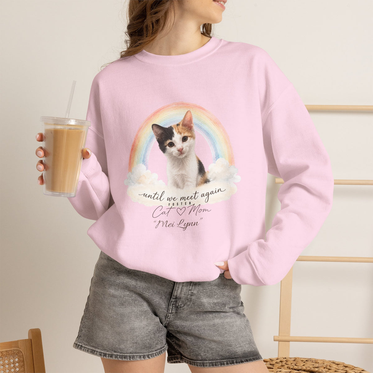 Personalized Rainbow Memorial Foster Cat Mom Gildan® Sweatshirt