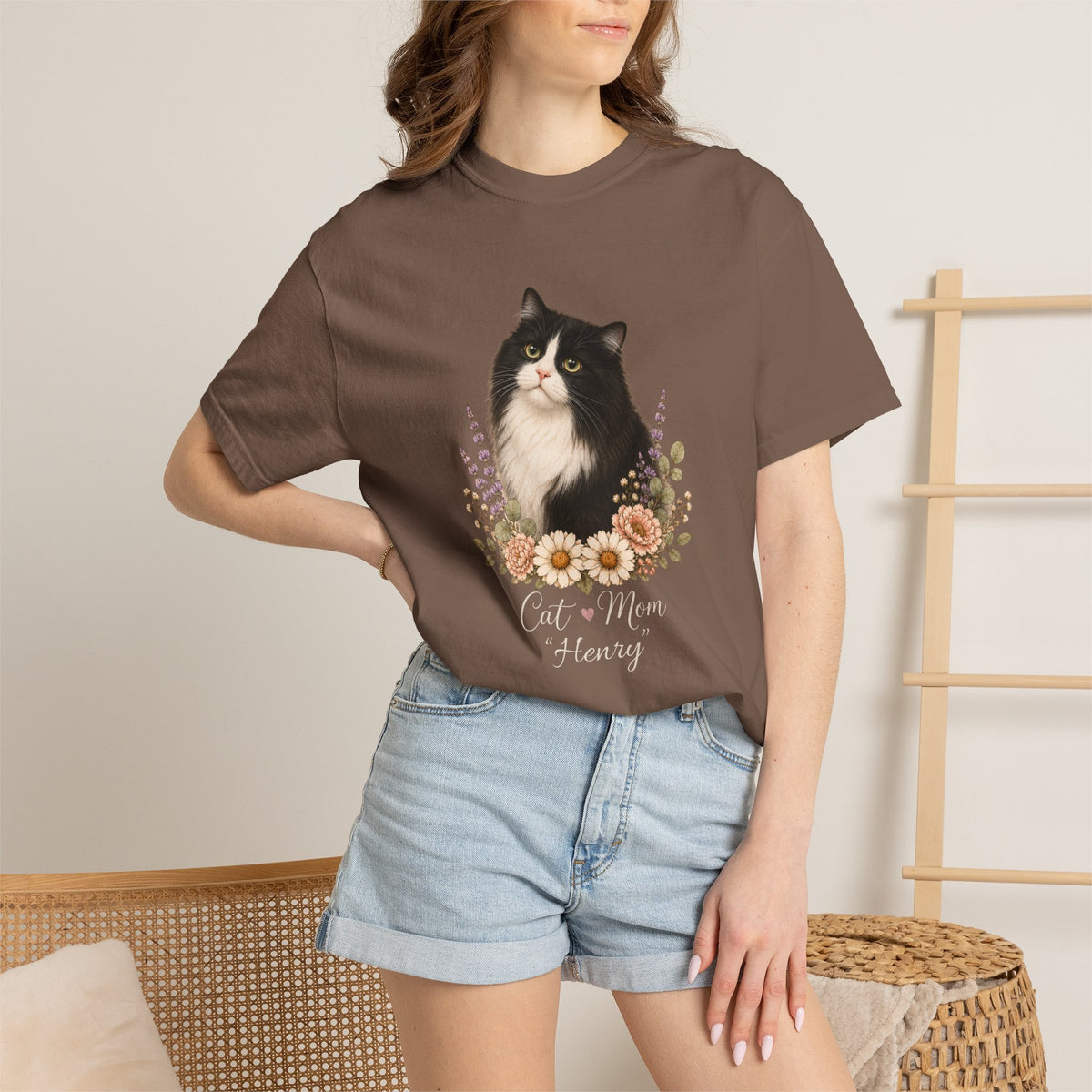 Personalized Tuxedo Cat Mom Comfort Colors® T-Shirt