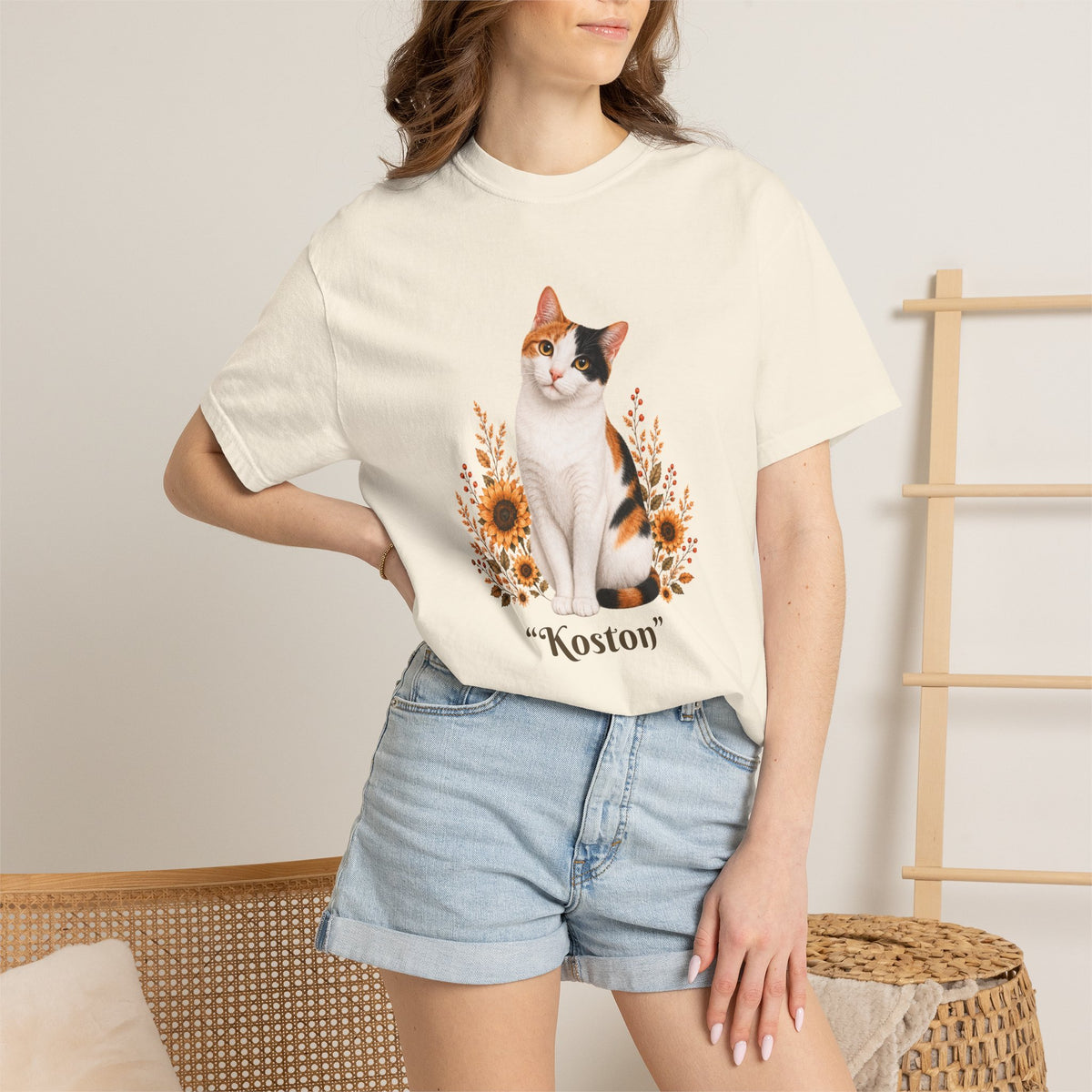 Personalized Calico Cat Sunflower Comfort Colors® T-Shirt