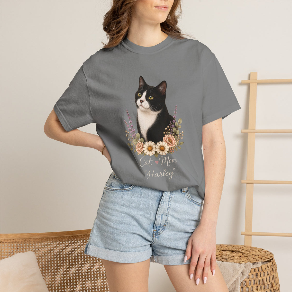 Personalized Tuxedo Cat Mom Comfort Colors® T-Shirt